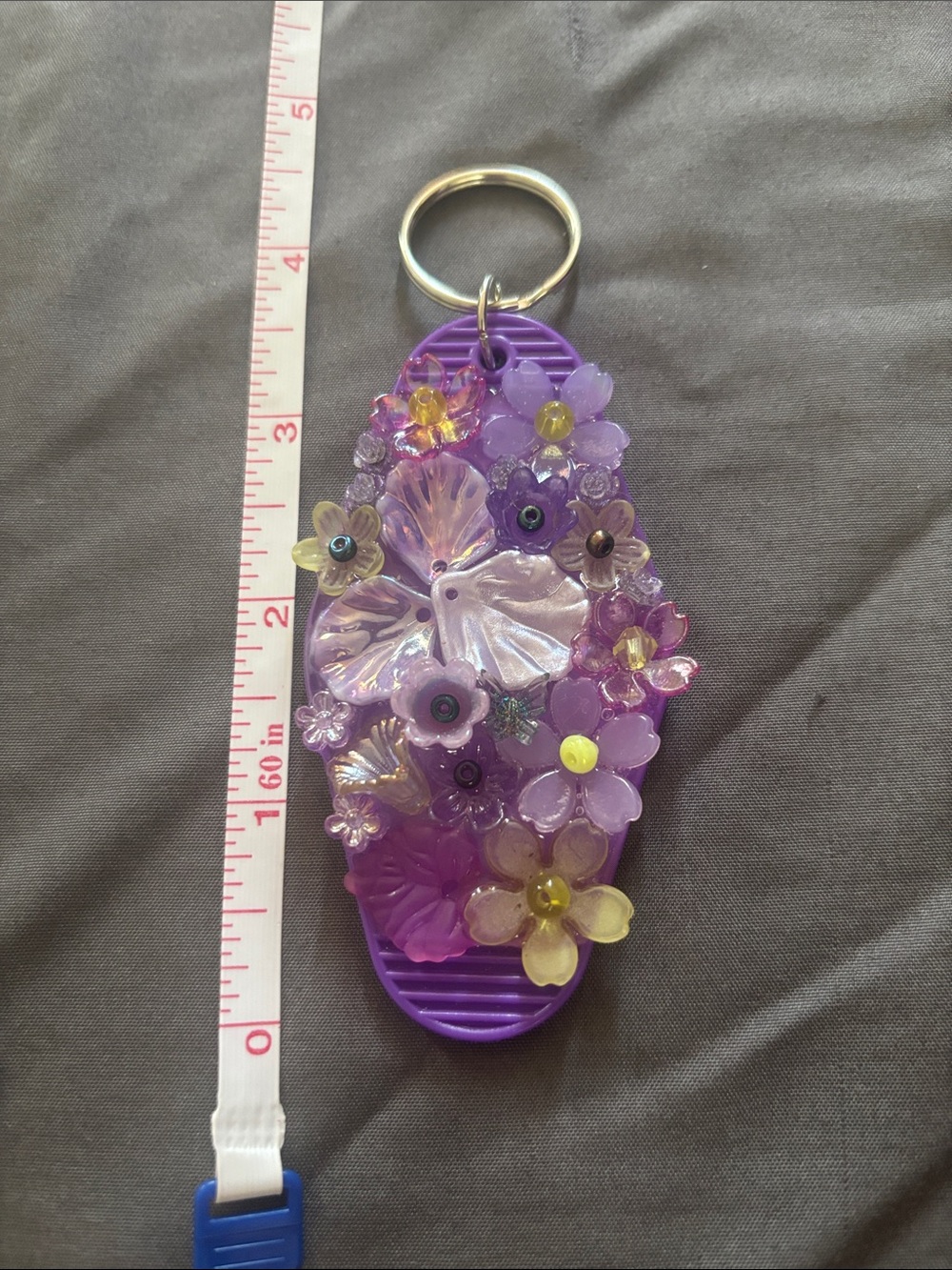 Flower beadazzeled purple motel style keychain